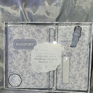 Luggage Tag & Passport Holder Travel Set - Floral Blue By Boundary BNIB TL